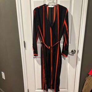 Stylish Black and Orange Striped Wrap Dress